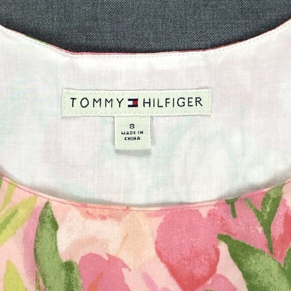 Tommy Hilfiger Mini Shift Dress Women 8 Pink Green Floral Sleeveless Beachy Boho - Picture 13 of 14